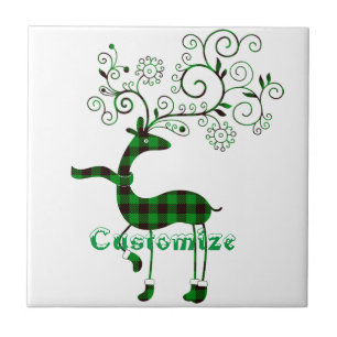 Buffalo Plaid Christmas Deer Thunder_Cove Ceramic Tile