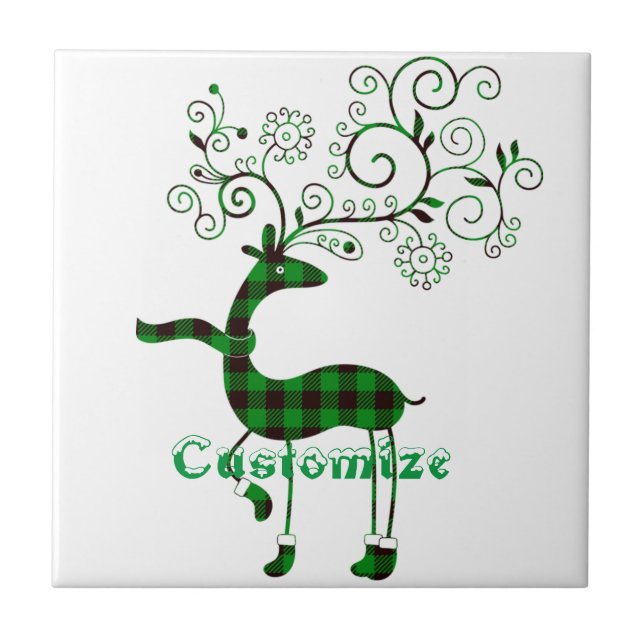 Buffalo Plaid Christmas Deer Thunder_Cove Ceramic Tile (Front)