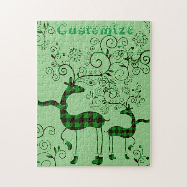 Buffalo Plaid Christmas Deer Thunder_Cove Jigsaw Puzzle (Vertical)