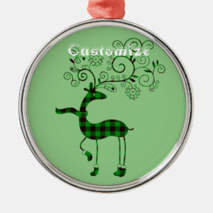 Buffalo Plaid Christmas Deer Thunder_Cove Metal Ornament