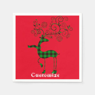 Buffalo Plaid Christmas Deer Thunder_Cove Napkin