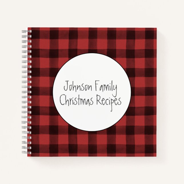 Buffalo Plaid Christmas Family Recipes Notebook (Front)
