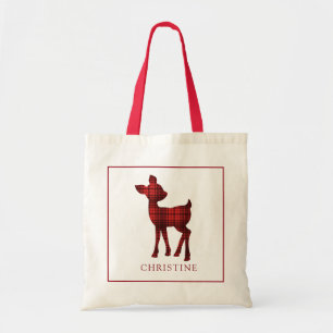 Buffalo plaid Christmas fawn red and black Tote Bag
