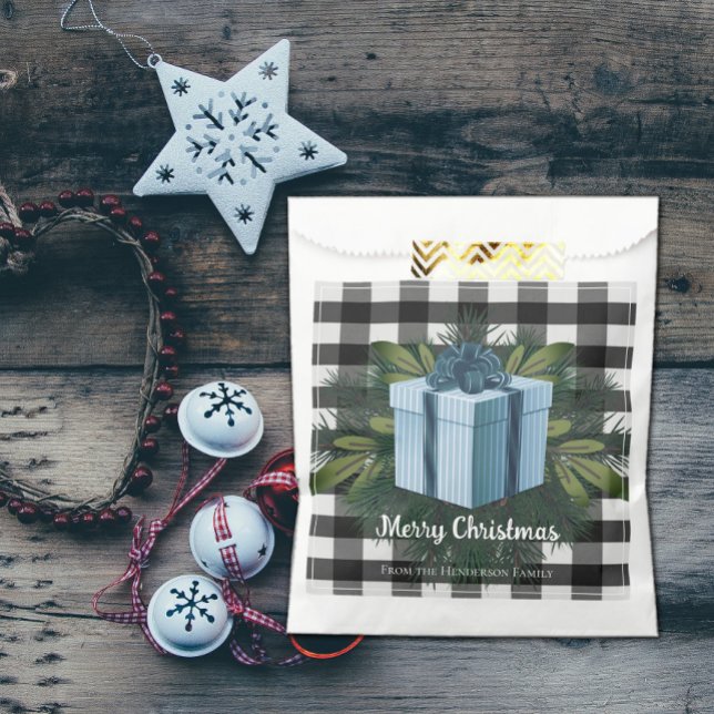 Buffalo Plaid Christmas Gift | Blue Favour Bag (Buffalo Plaid Christmas Gift Favor Bag - Blue)