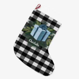 Buffalo Plaid Christmas Gift   Blue Large Christmas Stocking