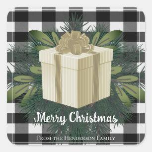 Buffalo Plaid Christmas Gift Gold Christmas Square Sticker