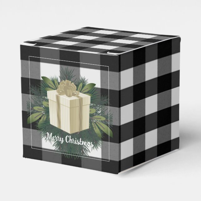 Buffalo Plaid Christmas Gift | Gold Favour Box (Front Side)