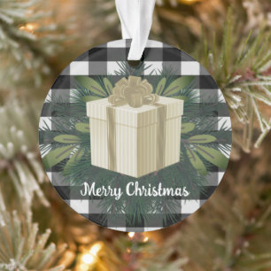 Buffalo Plaid Christmas Gift   Gold Ornament