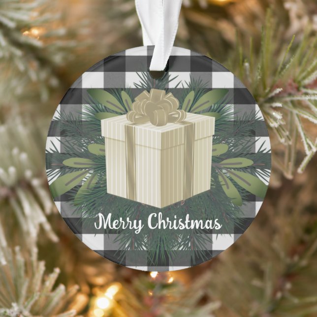 Buffalo Plaid Christmas Gift | Gold Ornament (Tree)