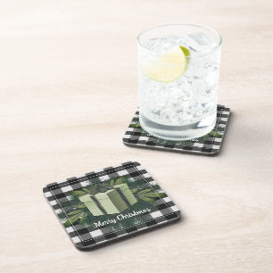 Buffalo Plaid Christmas Gift   Green Holiday Coaster