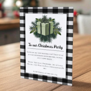 Buffalo Plaid Christmas Gift Green Holiday Party Invitation