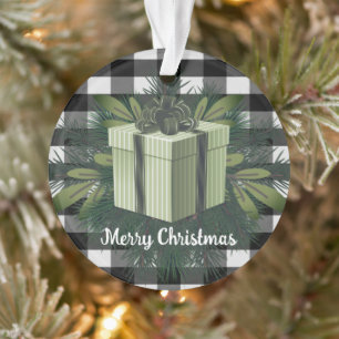 Buffalo Plaid Christmas Gift Green Ornament