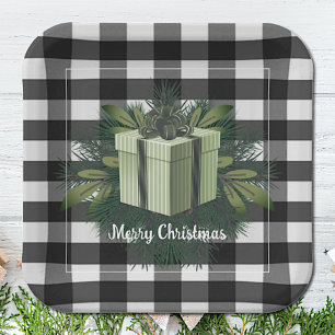 Buffalo Plaid Christmas Gift Green Paper Plate