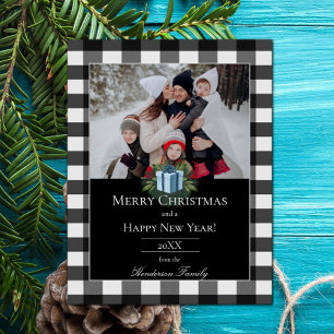 Buffalo Plaid Christmas Gift Photo Blue Holiday Card