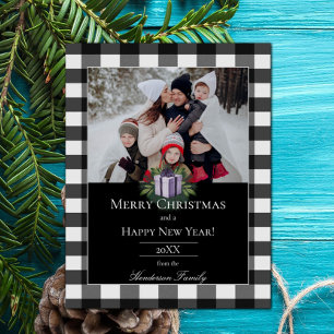 Buffalo Plaid Christmas Gift Photo Purple Holiday Card