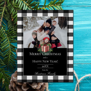 Buffalo Plaid Christmas Gift Photo   Red Holiday Card