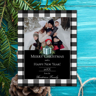 Buffalo Plaid Christmas Gift Photo   Teal Holiday Card