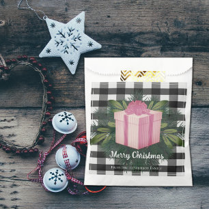 Buffalo Plaid Christmas Gift   Pink Favour Bag