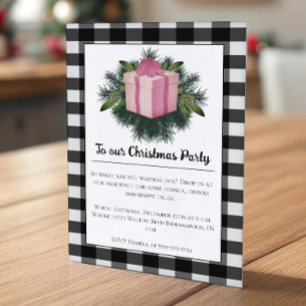 Buffalo Plaid Christmas Gift   Pink Holiday Party Invitation