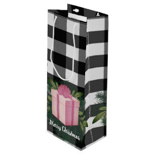 Buffalo Plaid Christmas Gift   Pink Holiday Wine Gift Bag