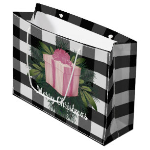 Buffalo Plaid Christmas Gift   Pink Large Gift Bag