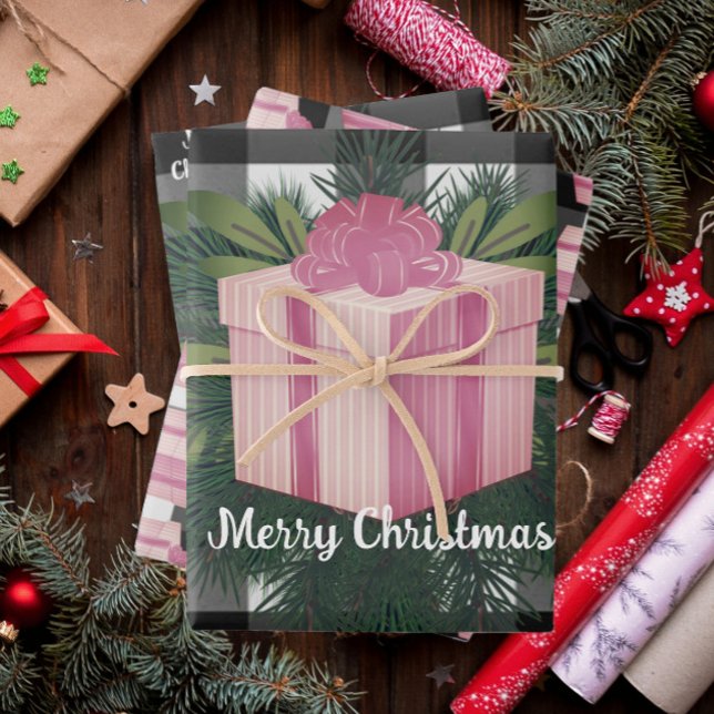 Buffalo Plaid Christmas Gift | Pink Wrapping Paper Sheet (Pink Buffalo Plaid Christmas Gift Wrapping Paper Sheets)