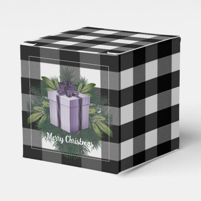 Buffalo Plaid Christmas Gift | Purple Favour Box (Front Side)