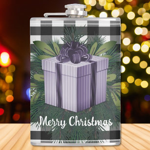 Buffalo Plaid Christmas Gift Purple Hip Flask
