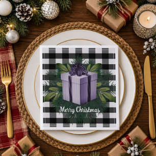 Buffalo Plaid Christmas Gift Purple Napkin