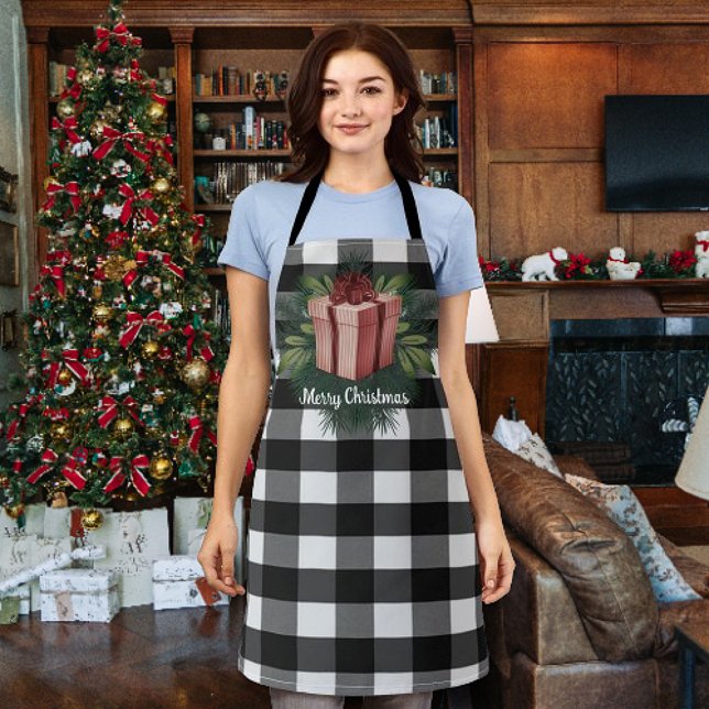 Buffalo Plaid Christmas Gift | Red Apron (Red Buffalo Plaid Christmas Gift Apron)