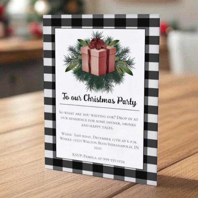 Buffalo Plaid Christmas Gift | Red Invitation (Red Buffalo Plaid Christmas Gift Holiday Party Invitation)