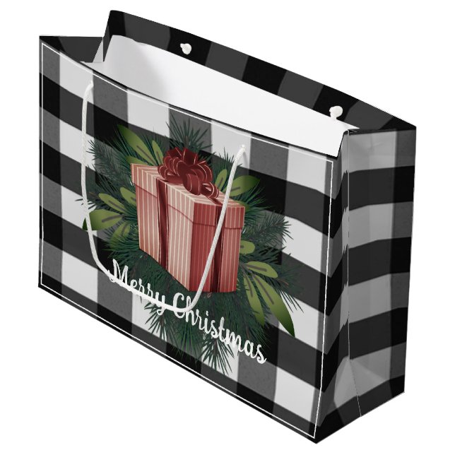 Buffalo Plaid Christmas Gift | Red Large Gift Bag (Front Angled)