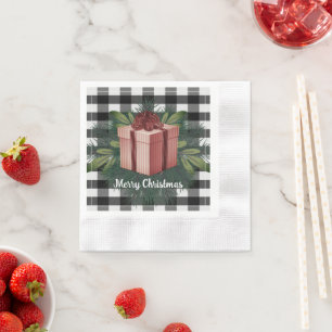 Buffalo Plaid Christmas Gift   Red Napkin
