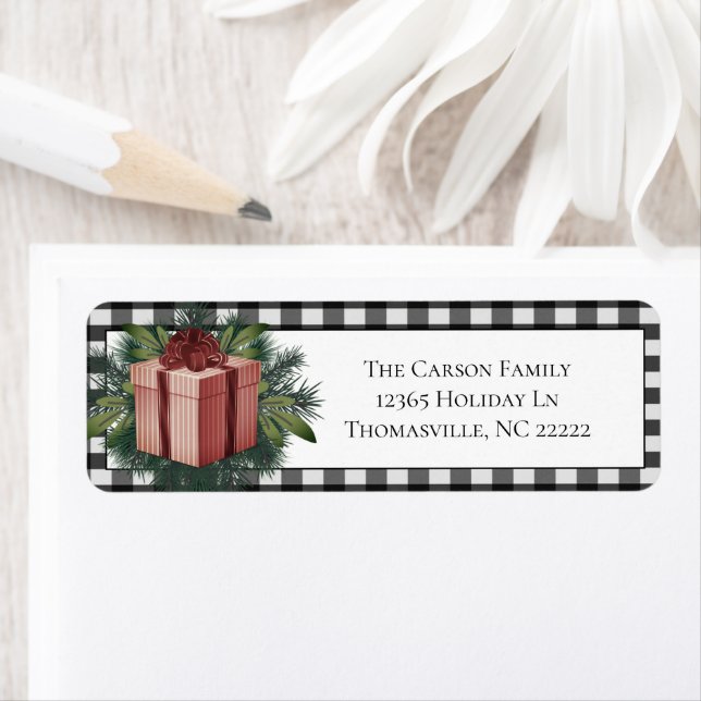 Buffalo Plaid Christmas Gift | Red Return Address Label (Insitu)
