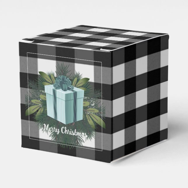 Buffalo Plaid Christmas Gift | Teal Favour Box (Front Side)