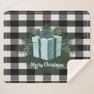 Buffalo Plaid Christmas Gift   Teal Holiday Sherpa Blanket