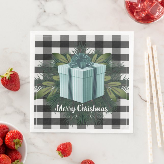 Buffalo Plaid Christmas Gift | Teal Napkin (Insitu)