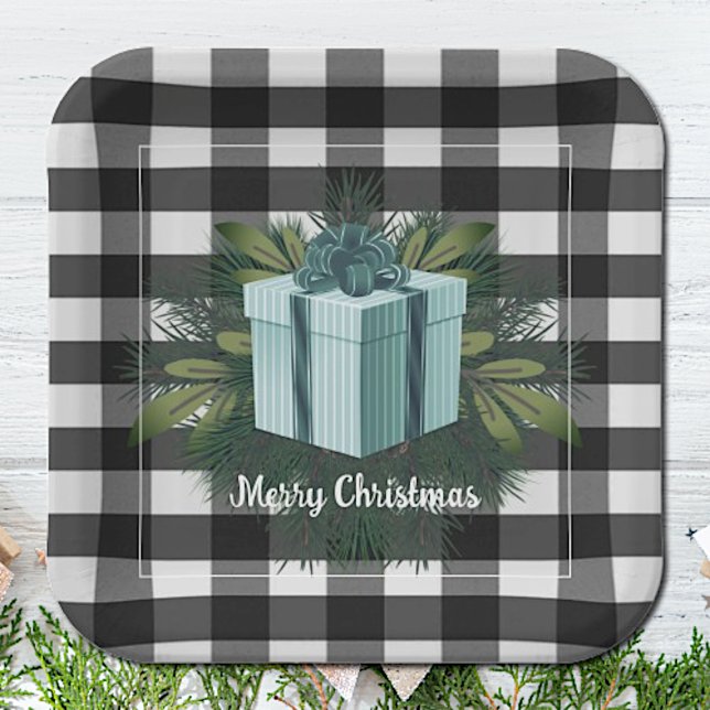 Buffalo Plaid Christmas Gift | Teal Paper Plate (Teal Buffalo Plaid Christmas Gift Paper Plates)