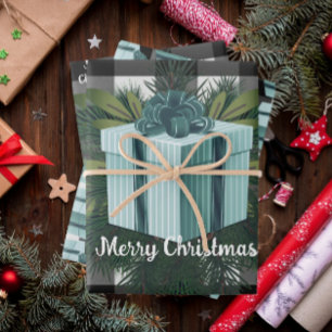 Buffalo Plaid Christmas Gift   Teal Wrapping Paper Sheet