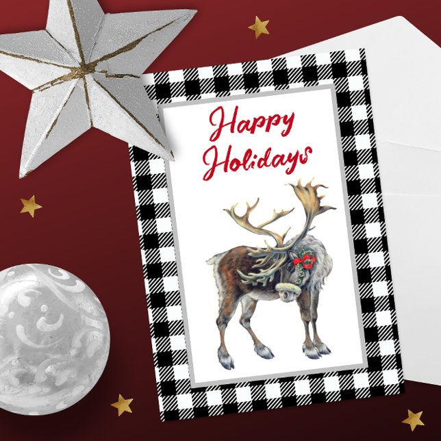 Buffalo Plaid Christmas Moose Holiday Card (Creator Uploaded)