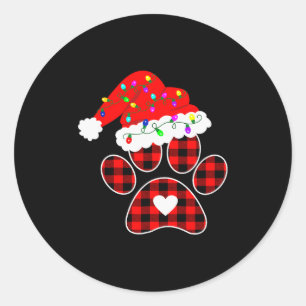 Buffalo Plaid Christmas Paw Dog With Santa Hat &am Classic Round Sticker