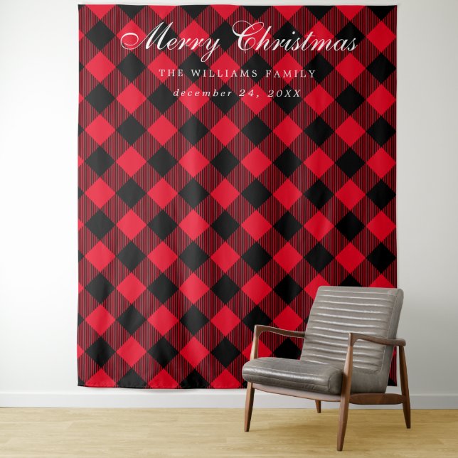 Buffalo Plaid Christmas Photo Booth Backdrop Tapestry (In Situ)