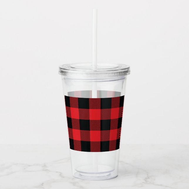 Buffalo Plaid Christmas Red and Black Check Acrylic Tumbler (Front)
