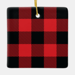 Buffalo Plaid Christmas Red and Black Check Ceramic Ornament