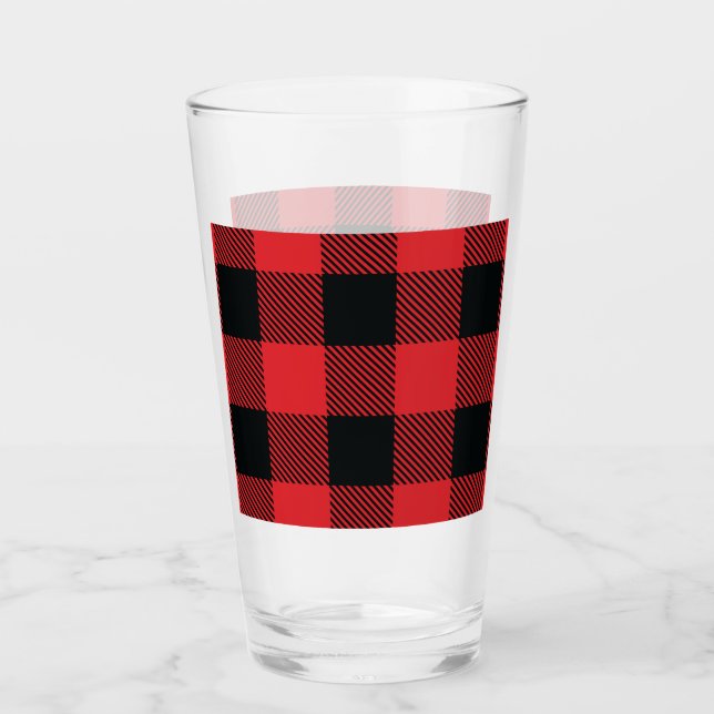 Buffalo Plaid Christmas Red and Black Check Glass (Front)