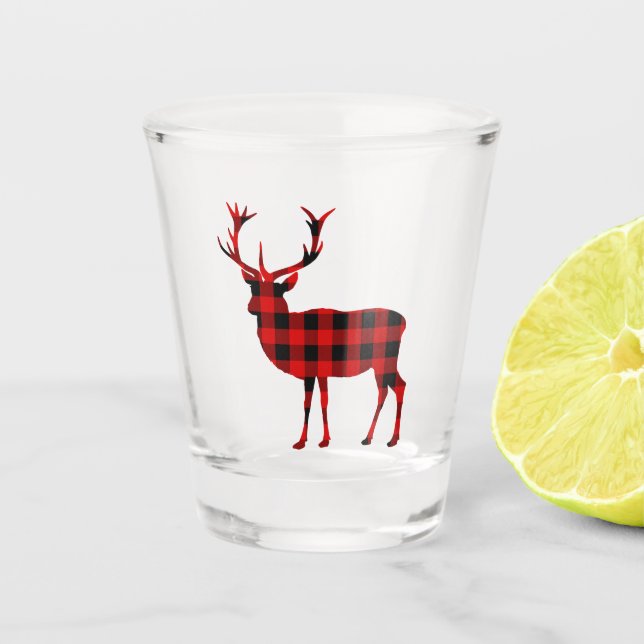 Buffalo Plaid Christmas Stag Shot Glass (Front)