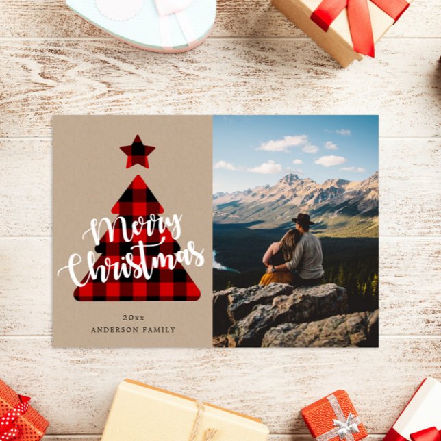 Buffalo Plaid Christmas Tree Holiday Photo Card (Creator Uploaded)