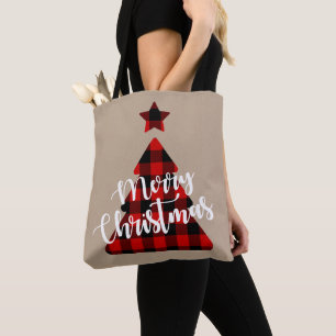 Buffalo Plaid Christmas Tree Kraft Tote Bag