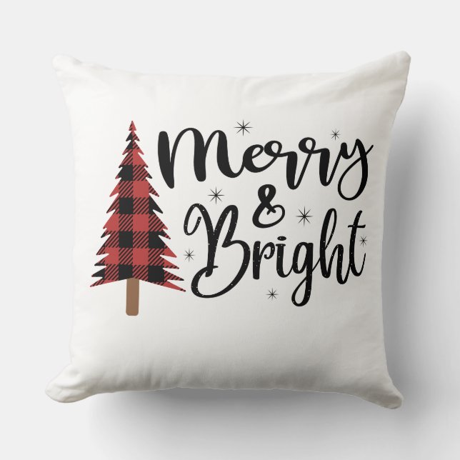 Buffalo Plaid Christmas Tree Merry and Bright  Cushion (Front)