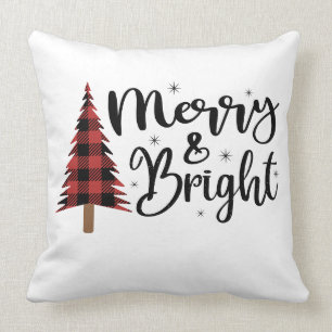 Buffalo Plaid Christmas Tree Merry and Bright Cushion